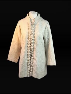 Toffee Apple Brand Floral Jacquard Mandarin Collar Coat.